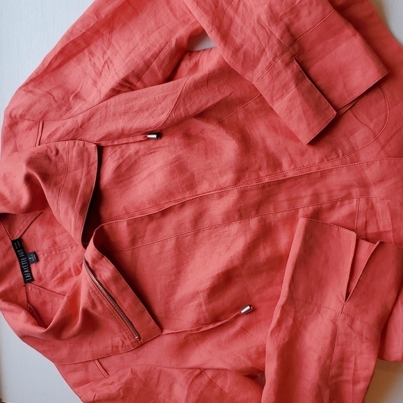 Lafayette 148 New York Coral Lightweight Linen Cowl Neck Jacket 8 - Picture 1 of 7